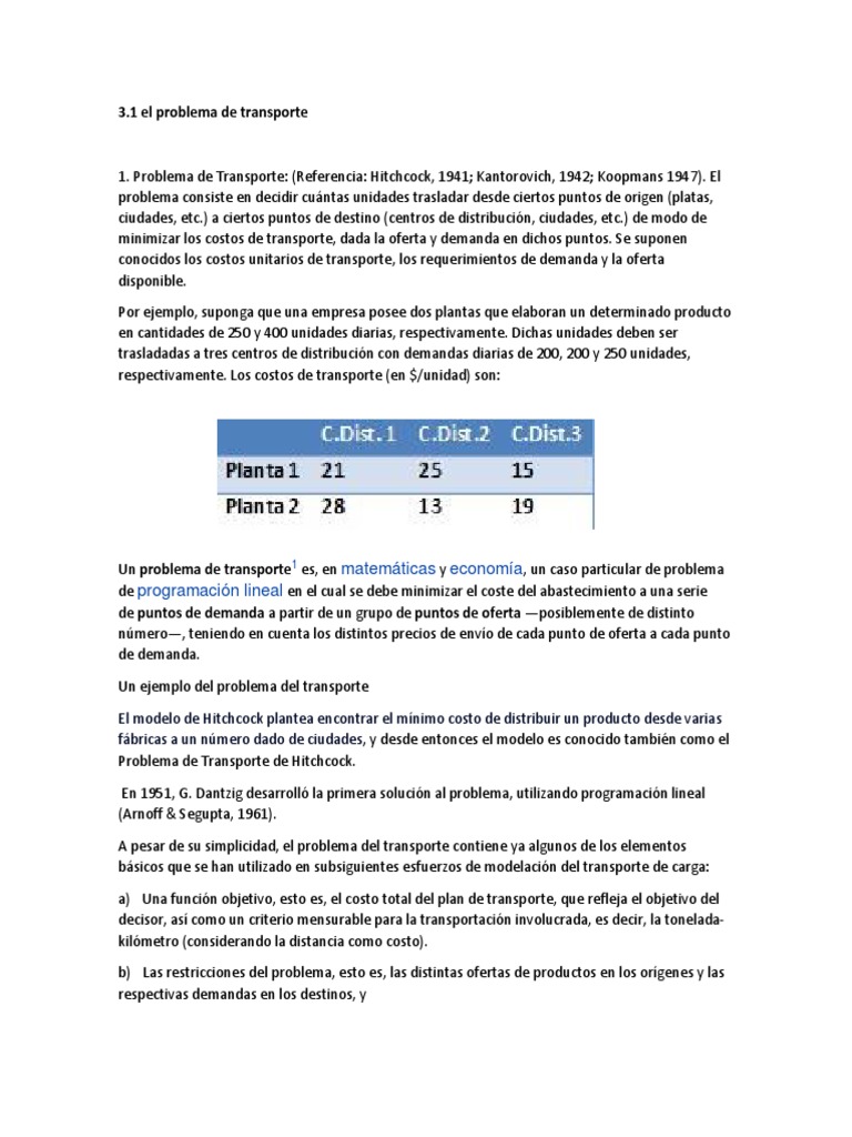 Problema de Transporte en Programación Lineal | PDF | Transporte ...