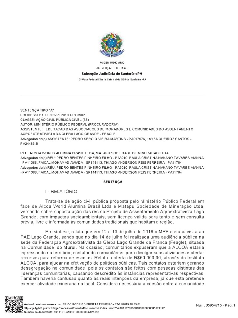 Ação Civil Pública contra Alcoa e Matapu | PDF | Herança cultural