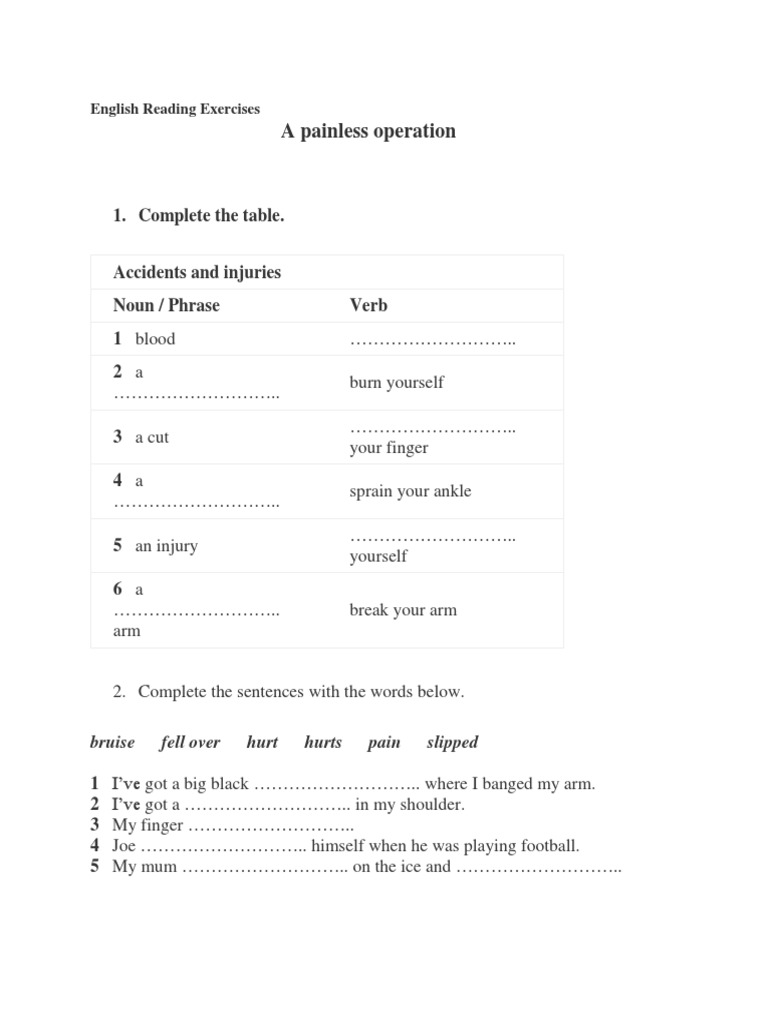 English Reading Exercises Worksheet PDF Language Mechanics Syntax