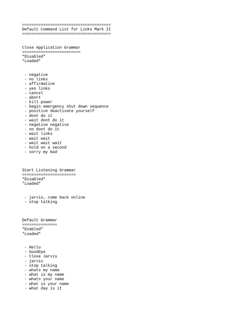 Jarvis Mark II Command List | PDF | World Wide Web | Internet & Web