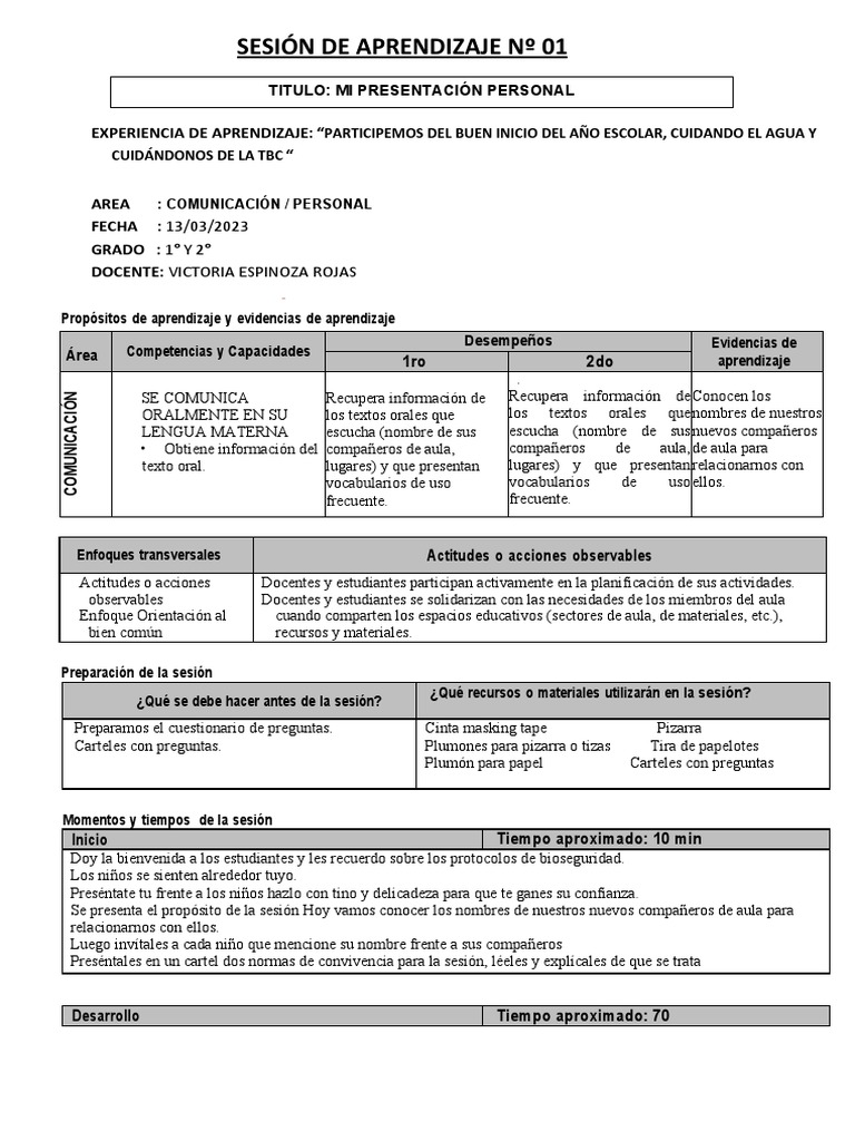 Presentación Personal en Aula | PDF | Salón de clases | Aprendizaje