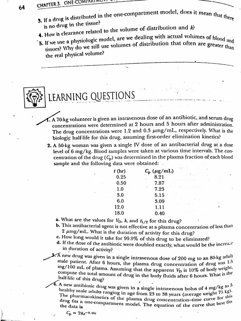 Practice Problems, One Compartment Model - PHA 409 | PDF