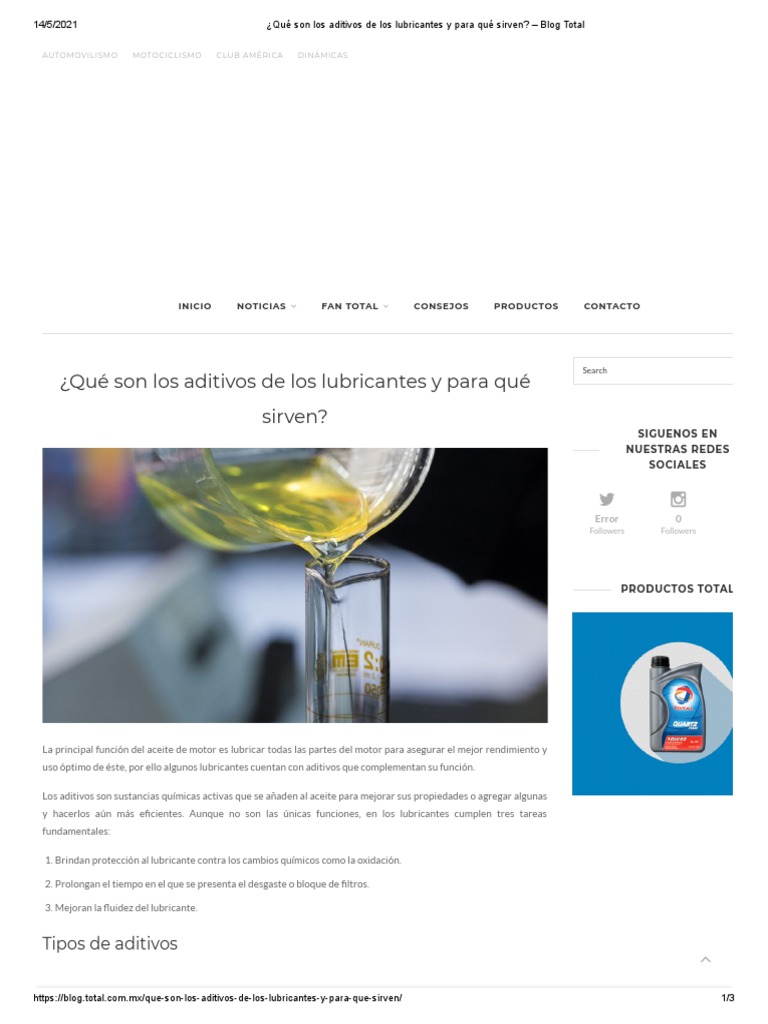 ¿Qué Son Los Aditivos de Los Lubricantes y para Qué Sirven PDF