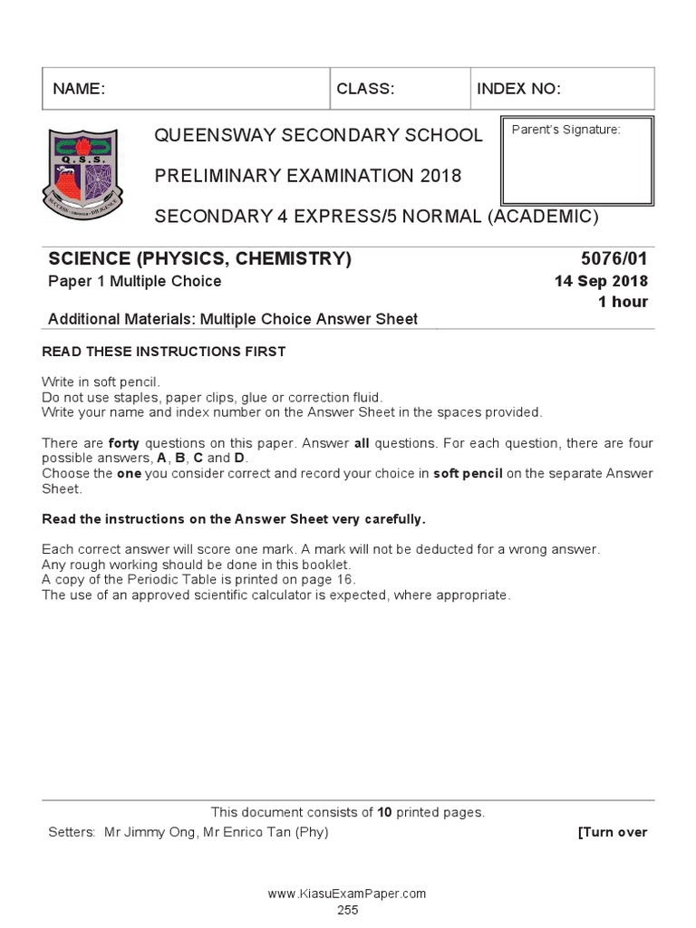 Sec 4 Science Physics SA2 2018 Queensway PDF | PDF | Refraction | Sound