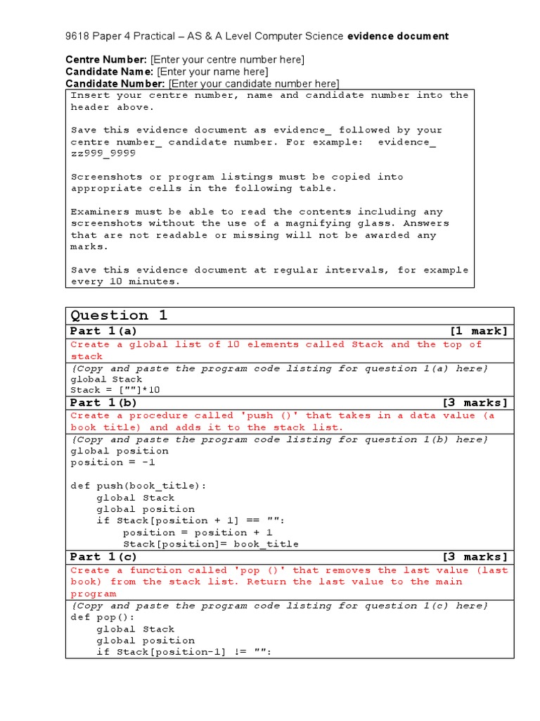 Grade 12 CS Term2 TA1 - Stack | PDF | Computer Program | Programming