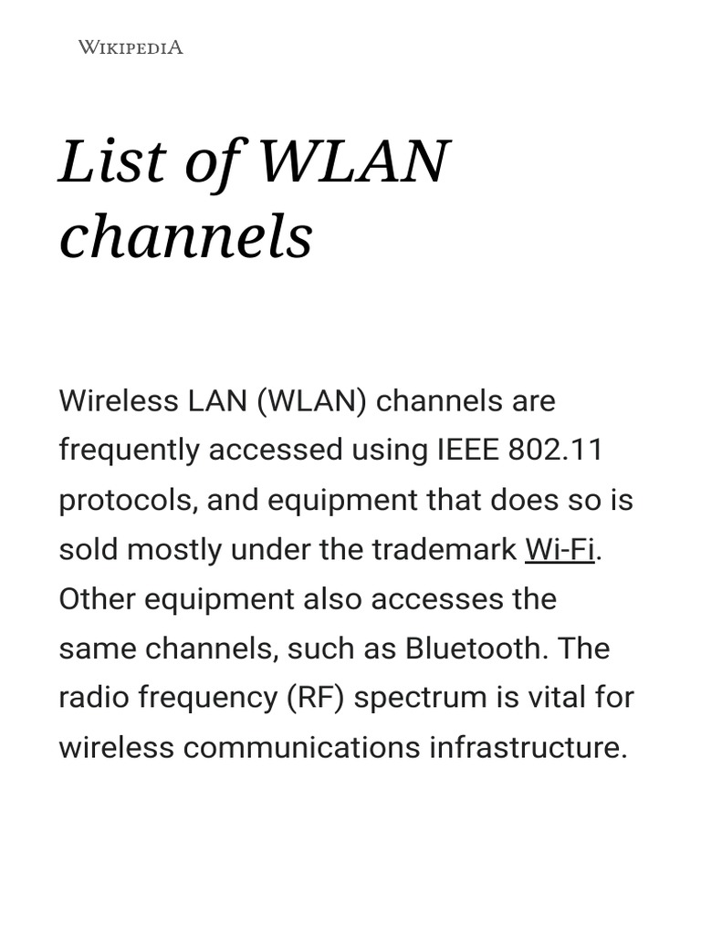 List of WLAN Channels Wikipedia PDF Ieee 802.11 Wi Fi