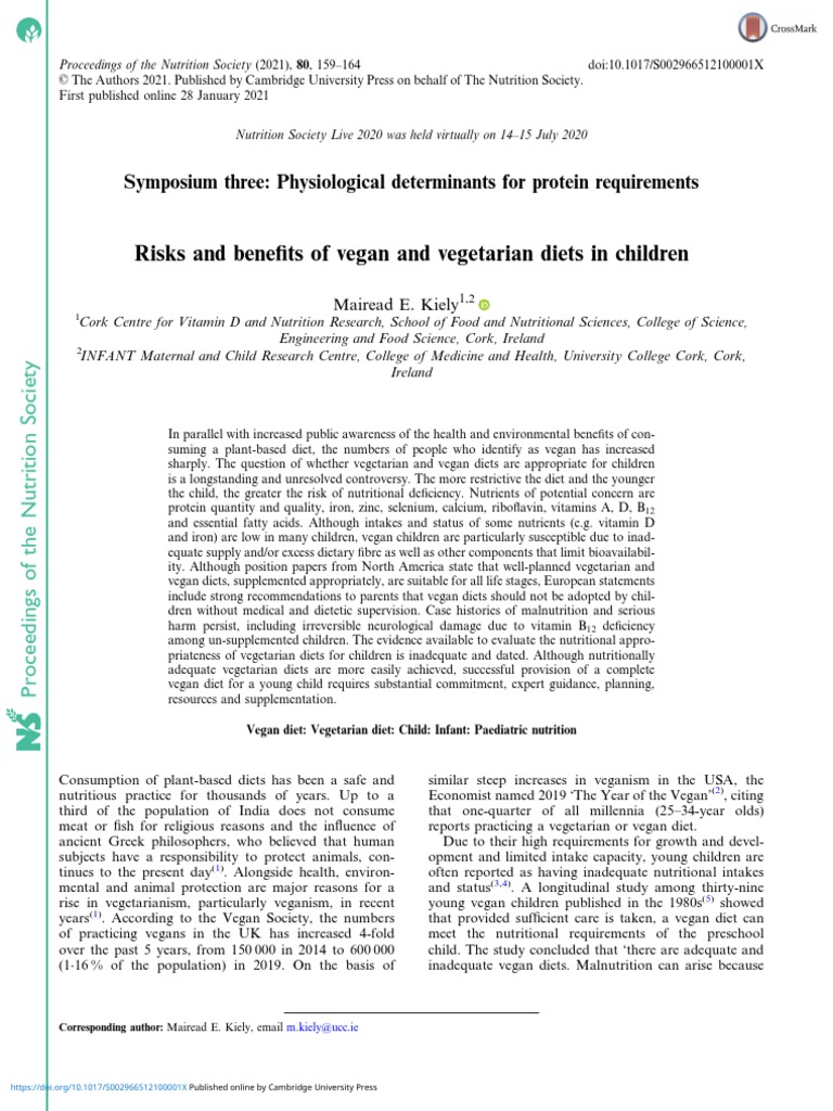 Risks and Benefits of Vegan and Vegetarian Diets in Children PDF Diet (Nutrition) Diet