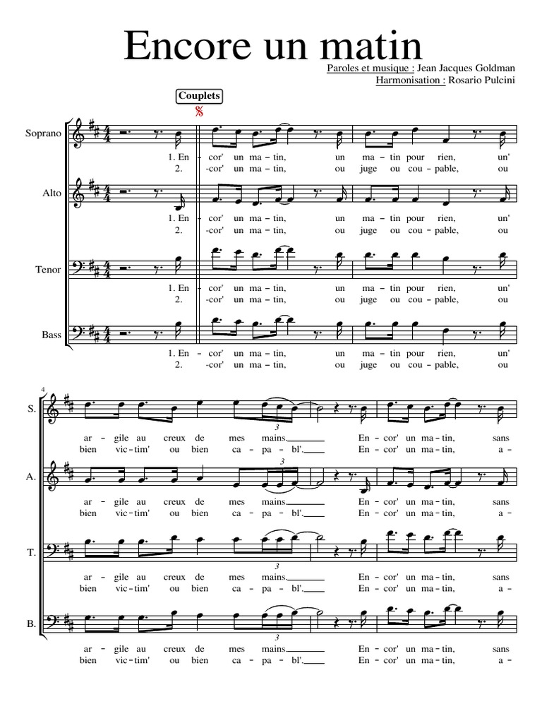 Encore un matin - Paroles et accords | PDF | Éléments de la musique ...