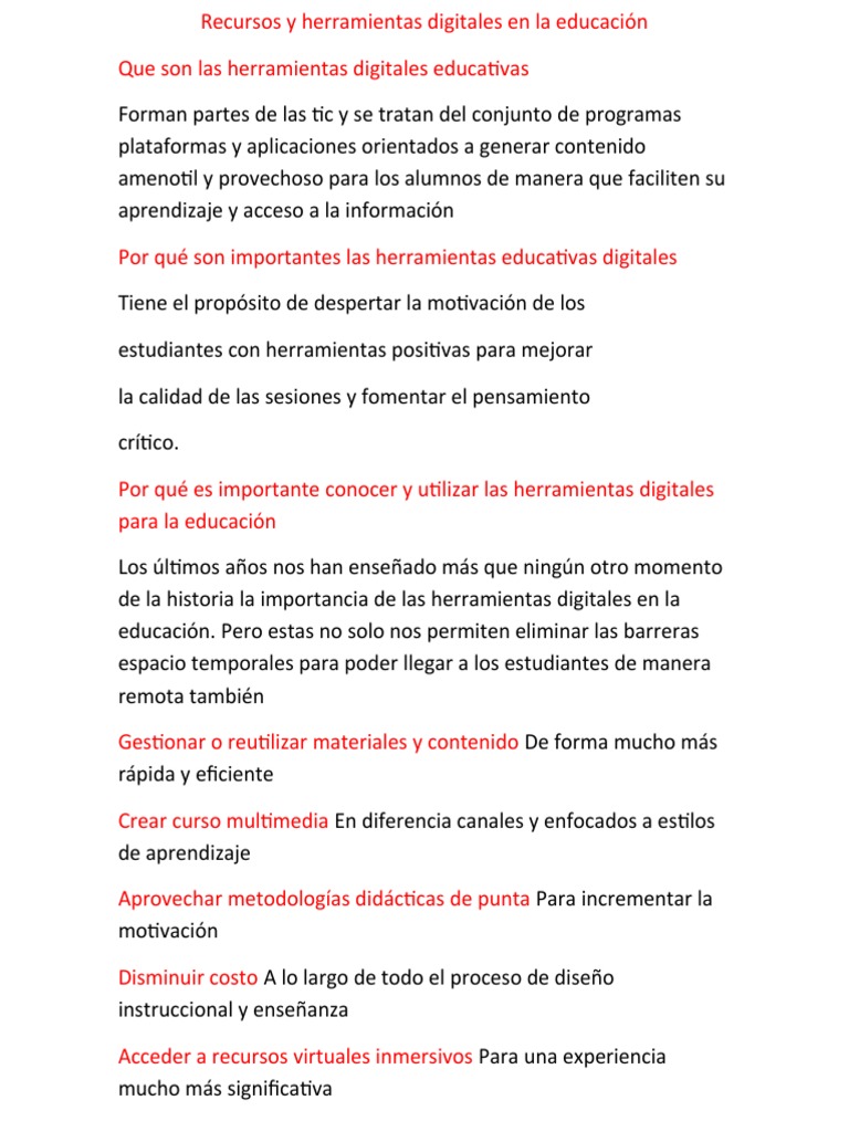 Recursos y Herramientas Digitales en La Educación | PDF