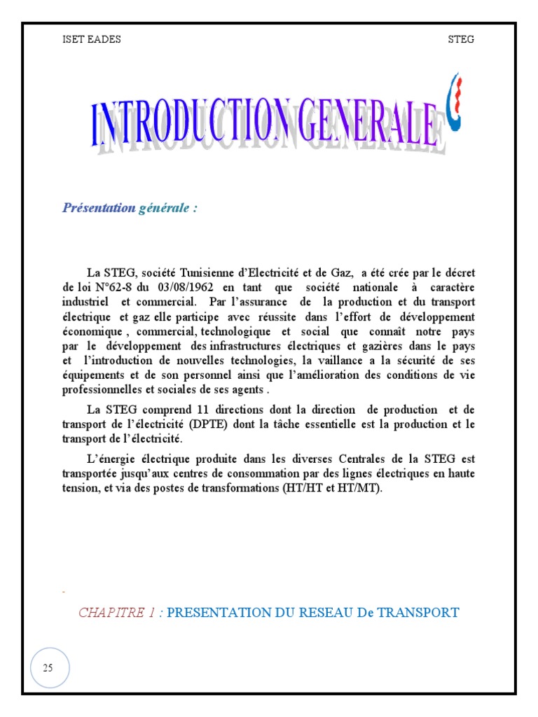 Présentation de la STEG et du Transport Électrique | PDF | Réseau ...