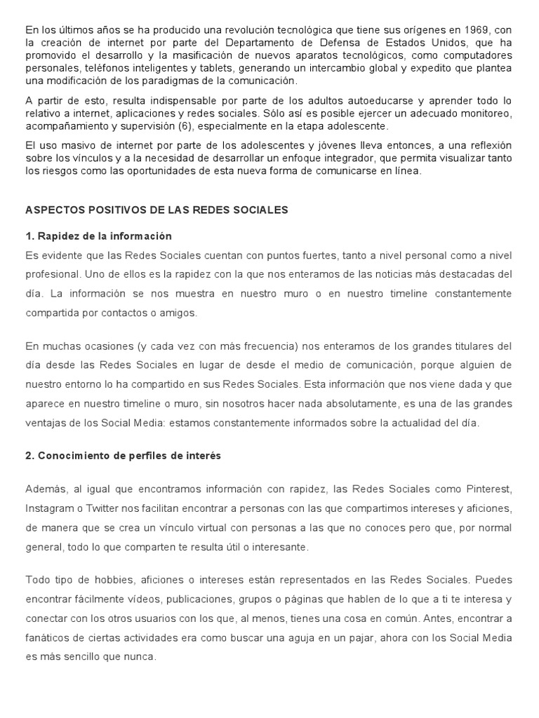 Impacto Positivo y Negativo de Las Redes Sociales en Los Jóvenes | PDF ...
