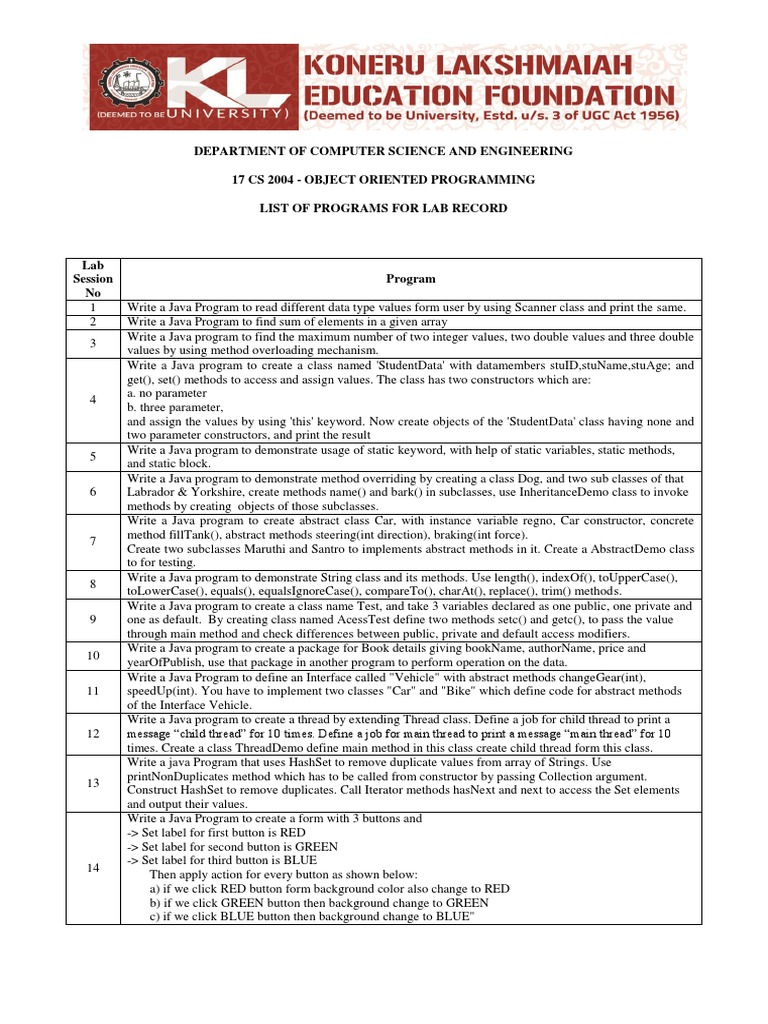 List of Programs Lab Record | PDF | Method (Computer Programming ...