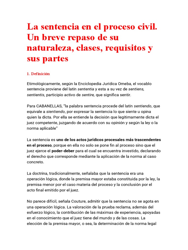 Naturaleza y Clases de Sentencias Civiles | PDF | Sentencia (ley) | Ley ...