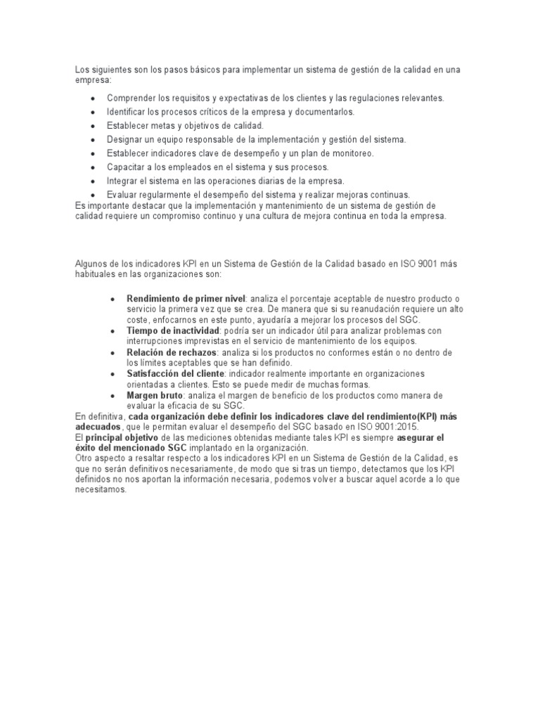 Pasos Básicos para La Implementación Del SGC | PDF | Indicador de ...