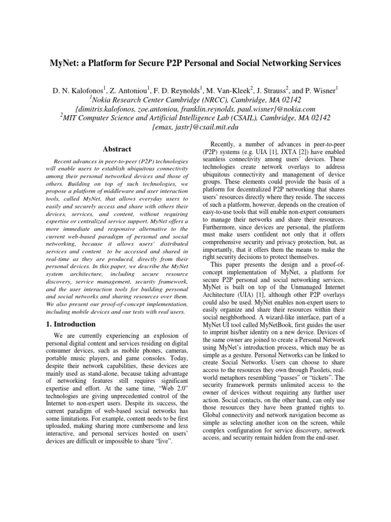 MyNet: Secure P2P IoT Networking Platform | PDF | Peer To Peer ...