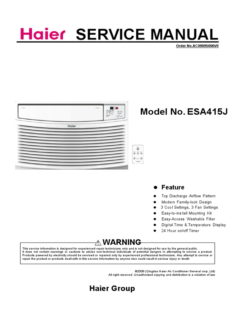 Haier Esa415j Air Conditioner PDF Ac Power Plugs And Sockets Air