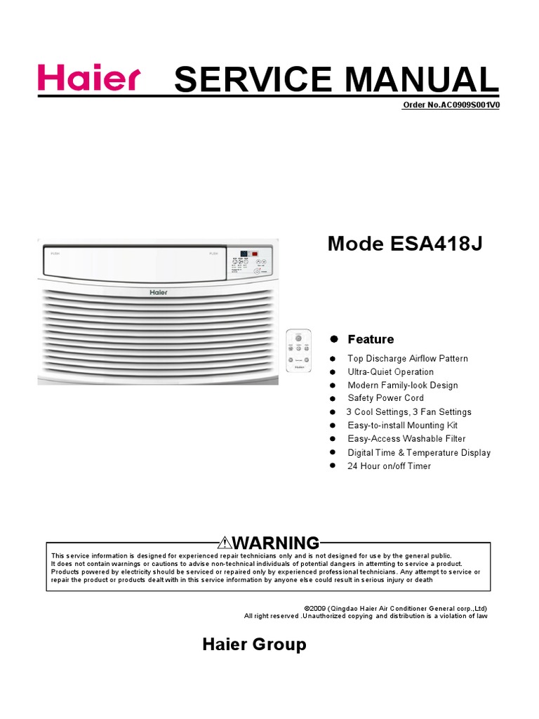 Haier Esa418 Air Conditioner PDF Ac Power Plugs And Sockets Air