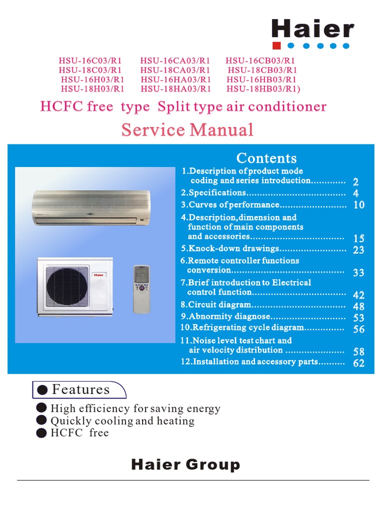 Haier r-407c 0010542673 Series Air Conditioner Hsu-16c03 16ca03 16cb03 ...