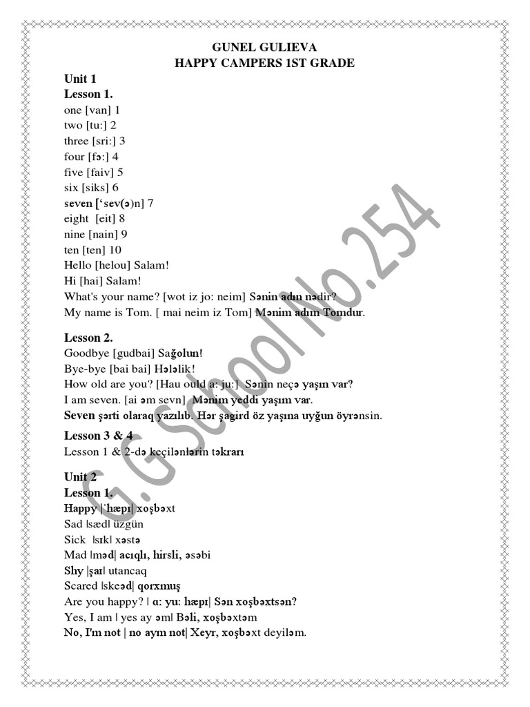 1ci Sinif Happy Campers Pdf Pdf