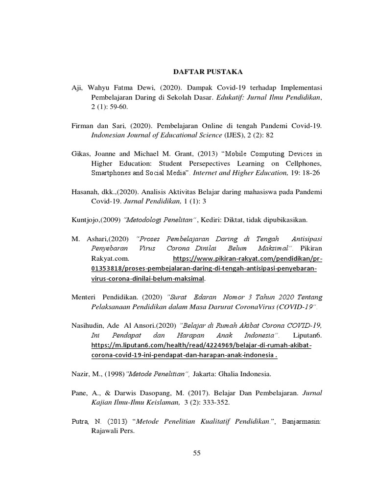 Daftar Pustaka Pembelajaran Daring Sari 2020 | PDF | Komputer