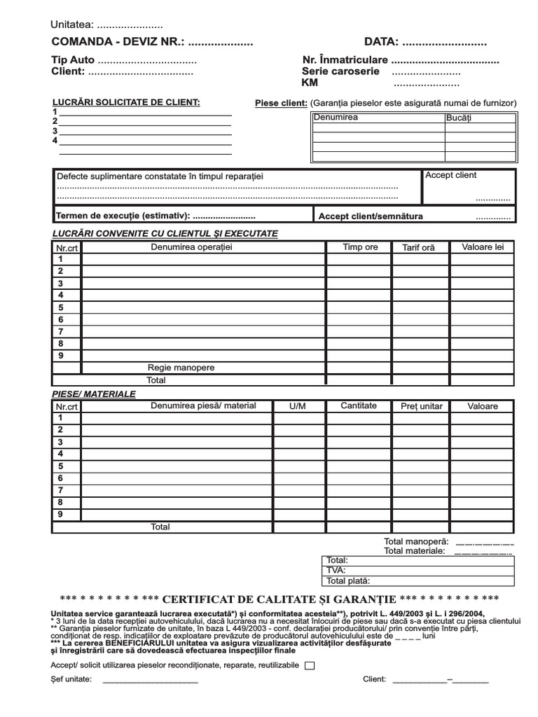 Comanda Deviz A4 | PDF