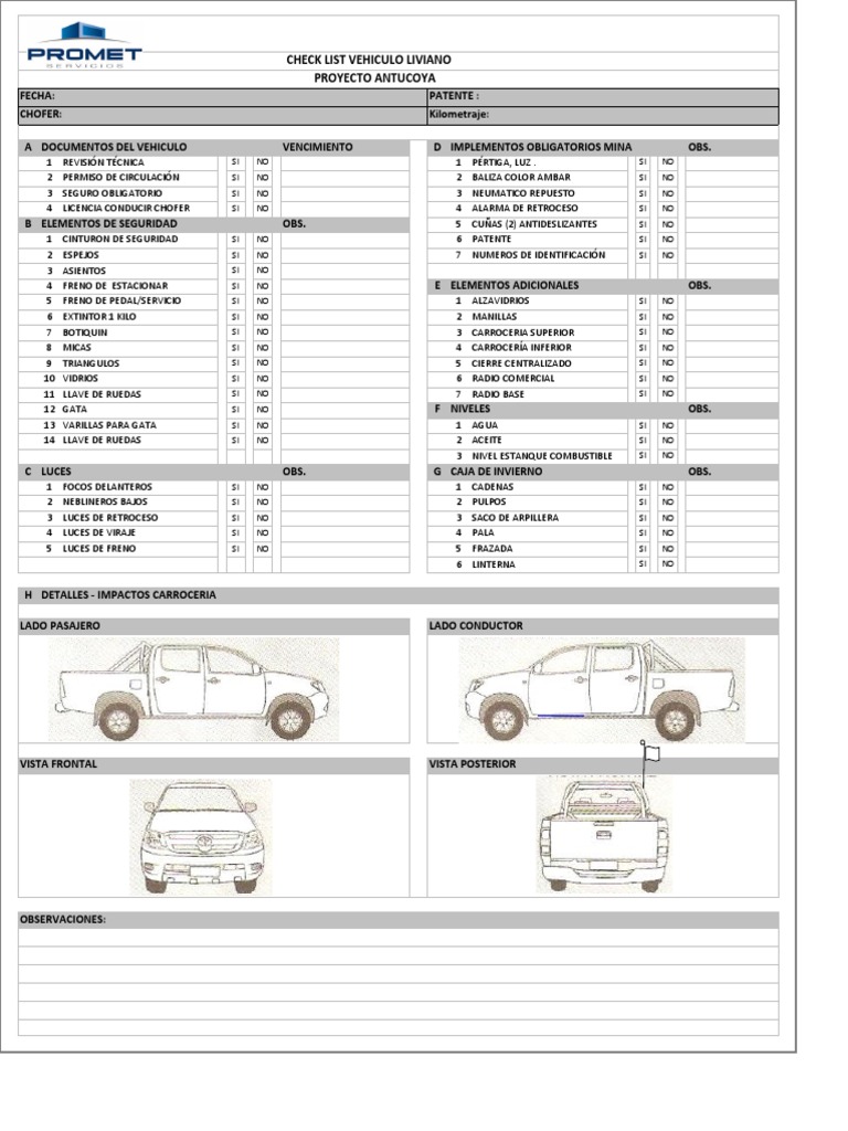 Checklist de Vehículo Liviano | PDF | Industria automotriz | Bienes ...
