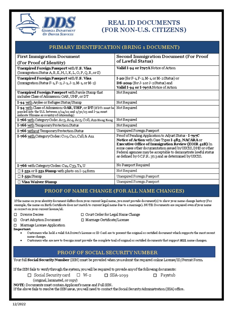 Georgia Real ID Requirements for Non-Citizens | PDF | Identity Document ...