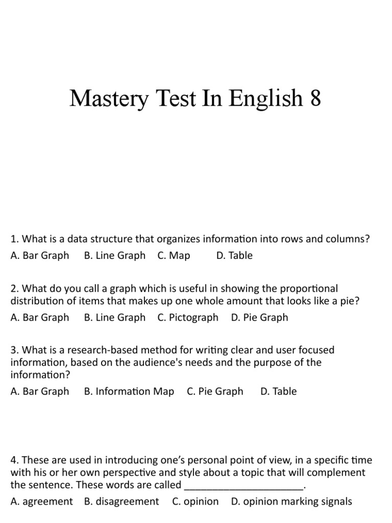 Mastery Test in English 8 PDF Information Cognitive Science
