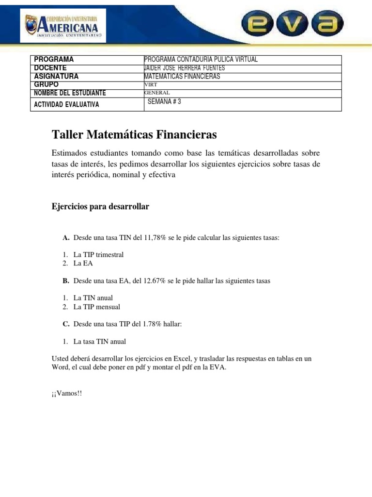 Ejercicios de Tasas de Interés Financieras | PDF