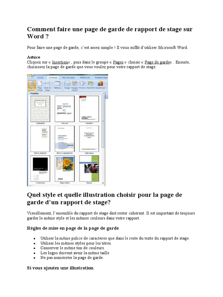 Presentation Page Garde Cahier De Tp Comment Faire Une Page de Garde de Rapport de Stage Sur Word | PDF |  Microsoft Word