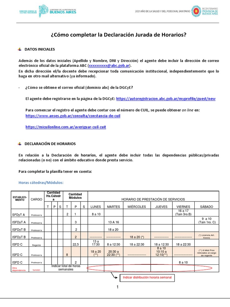 Cómo completar correctamente la Declaración Jurada de Horarios | PDF