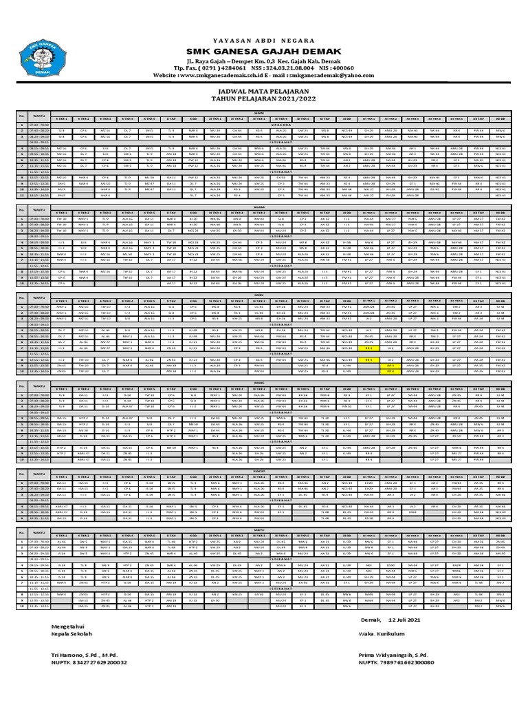 Jadwal Pelajaran Fix | PDF