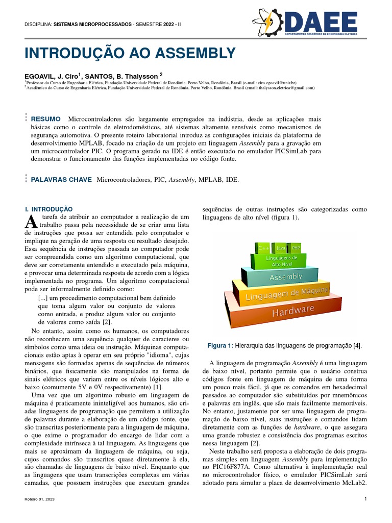 Introdução ao Assembly em PIC16F877A | PDF | Linguagem de programação ...