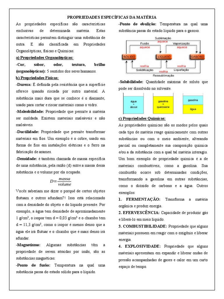 Propriedades Específicas da Matéria | PDF | Química | Matéria
