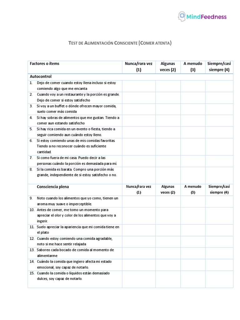 Mindfulness Eating Assessment Adaptado Al Español | PDF