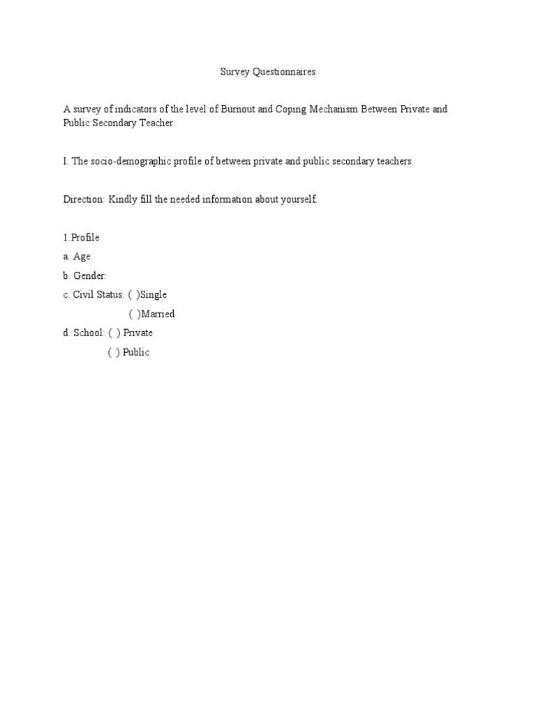 Quantitative Survey Questionnaire | PDF | Occupational Burnout ...