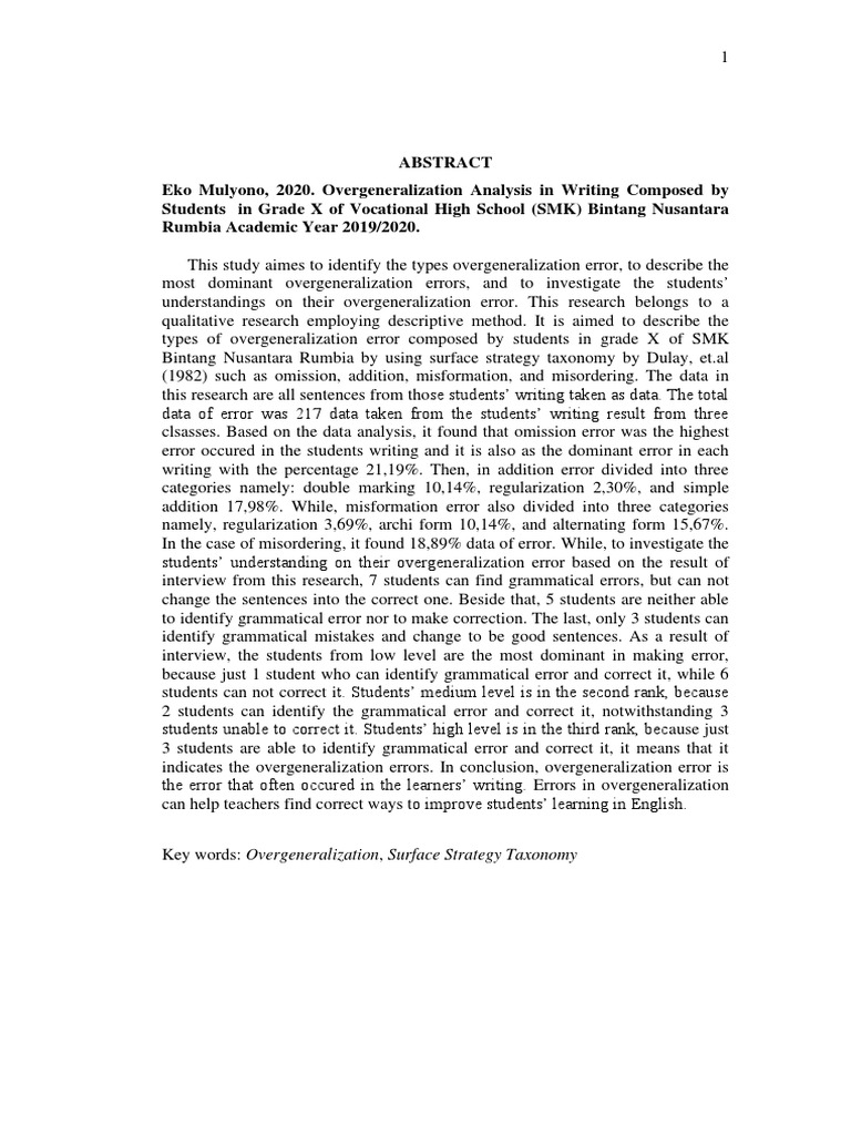 Overgeneralization in Student Writing | PDF | Second Language | Human ...