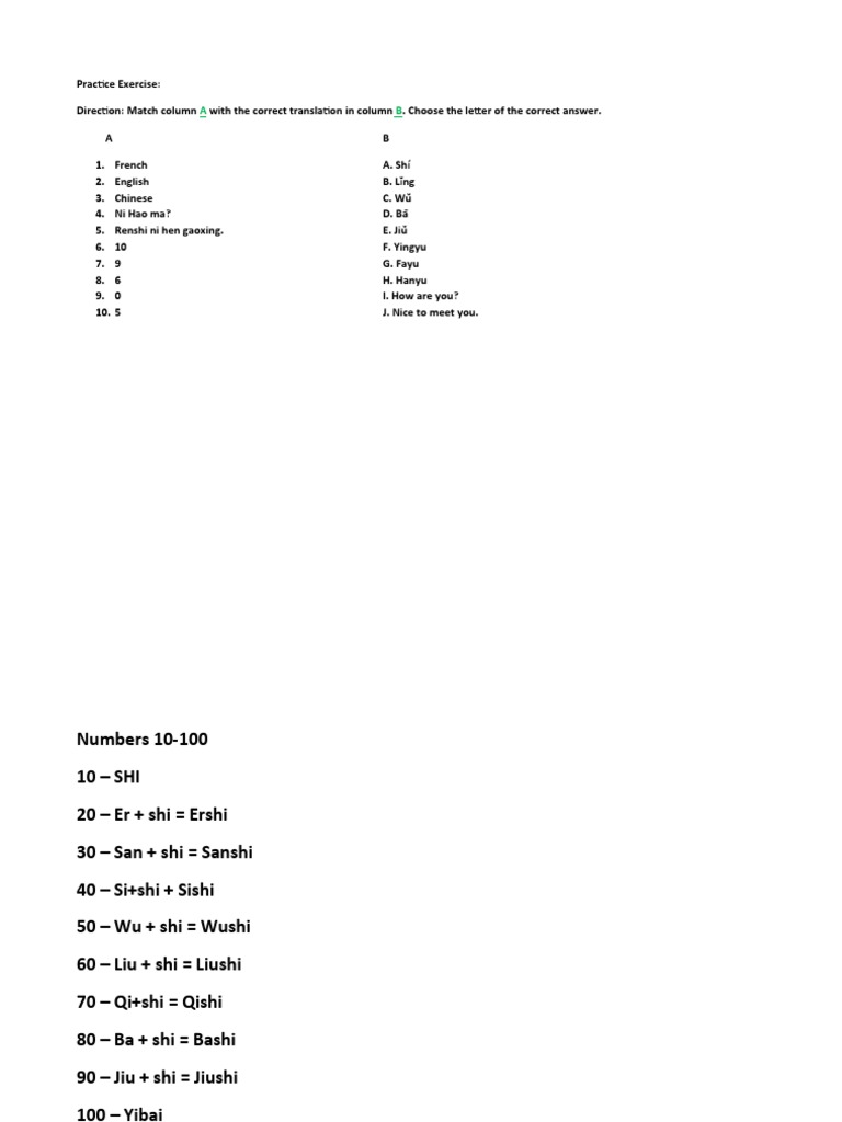 Mandarin Practice Exercise Guide | PDF