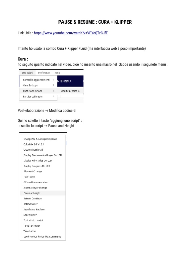 Pause & Resume (Cura+Klipper+Fluid) | PDF