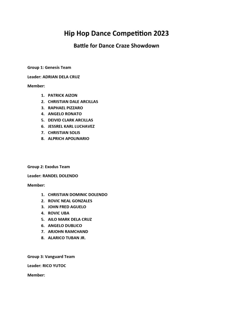 Hip Hop Dance Competition 2023 Pdf