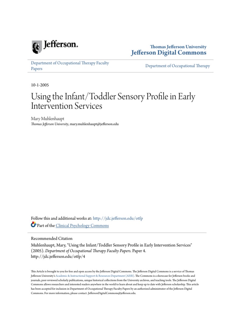 Using The InfantToddler Sensory Profile in Early Intervention Services ...