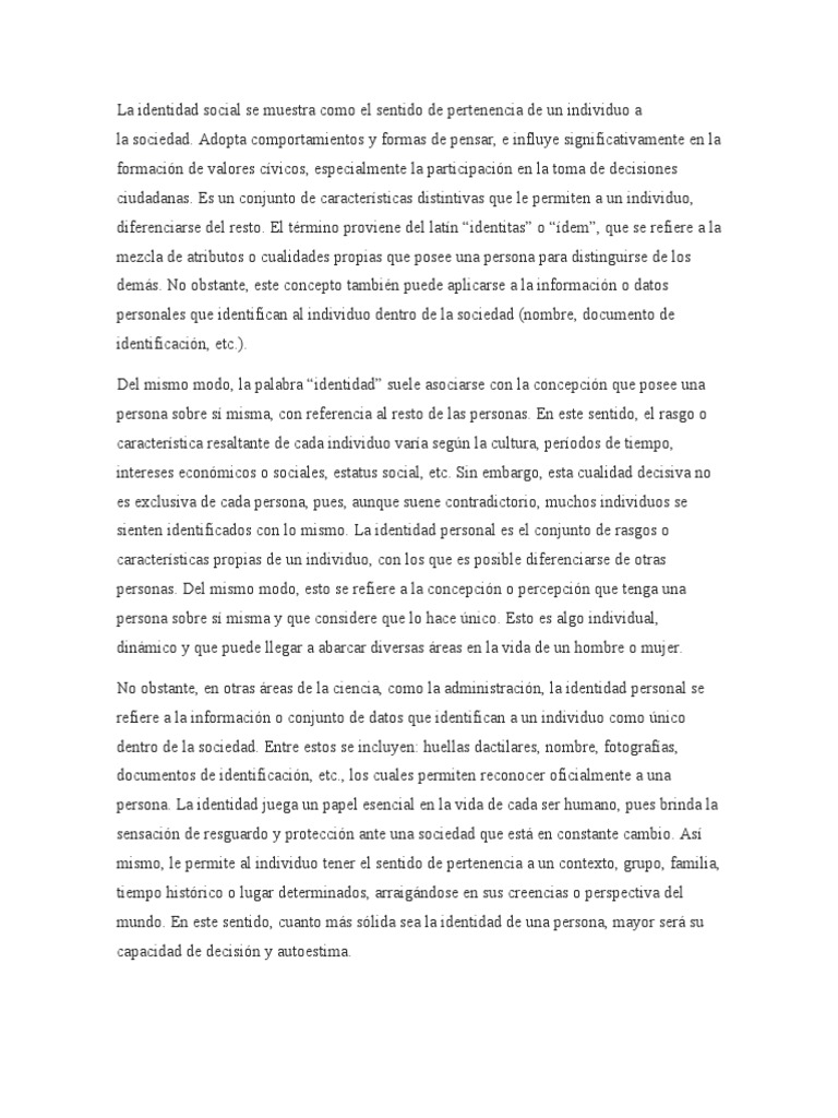 Importancia de la Identidad Social | PDF