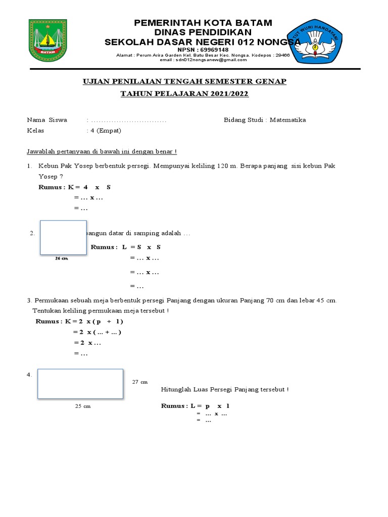 Soal Matematika Kelas 4 Pdf
