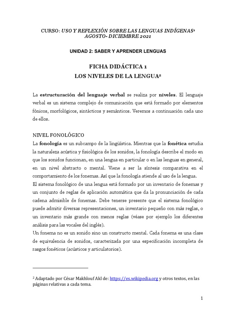 Los Niveles de La Lengua PDF | PDF | Fonología | Morfología (Lingüística)