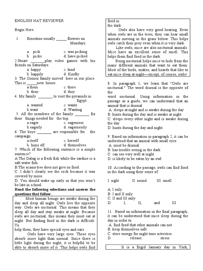 English Nat Reviewer 1 40 PDF Owl Chocolate