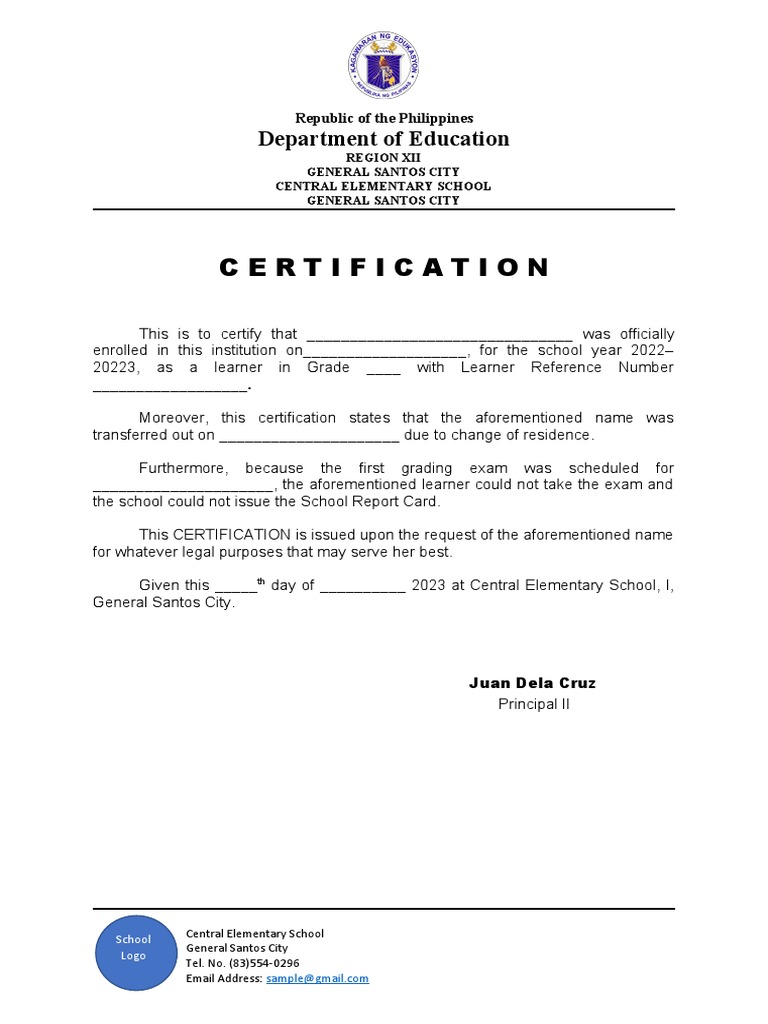 Transfer Certification for Learner | PDF
