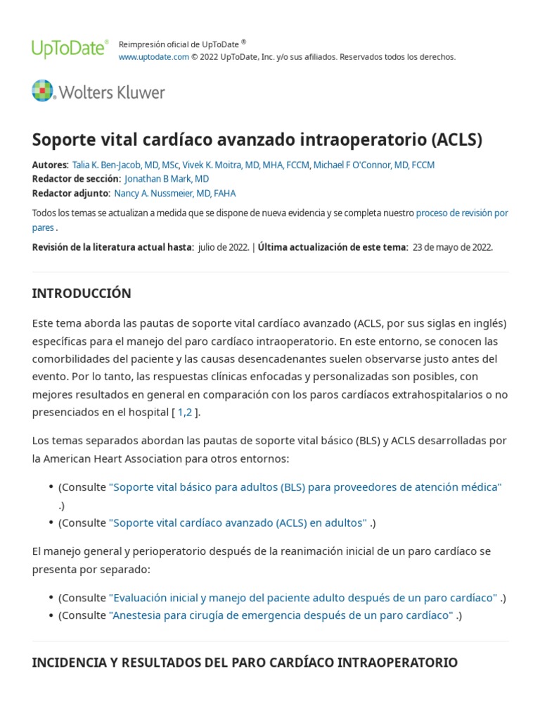 Intraoperative Advanced Cardiac Life Support ACLS UpToDate PDF Sistema cardiovascular