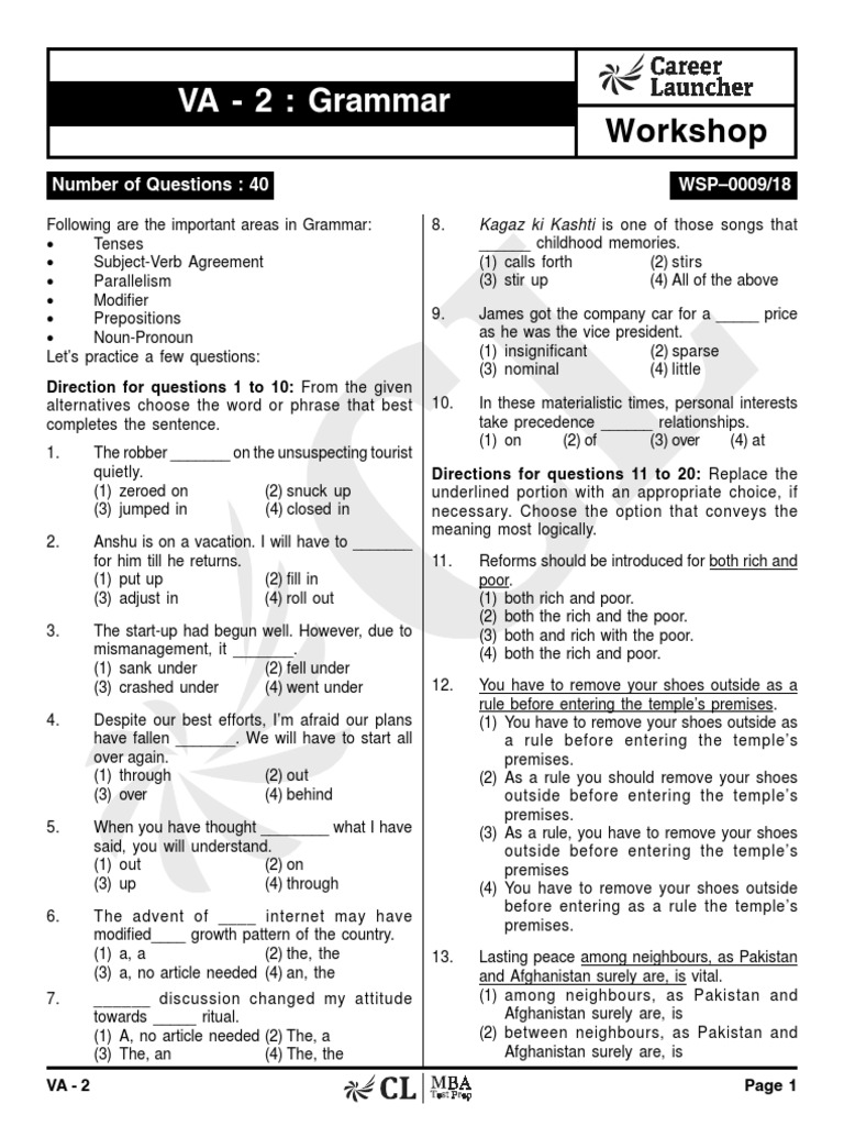 W9 VA2 Grammar With Solutions PDF Verb Sentence (Linguistics)