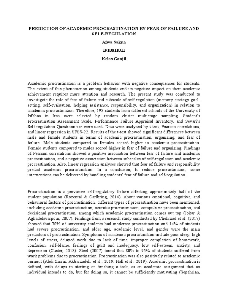 Fear of Failure and Academic Procrastination | PDF | Professional ...