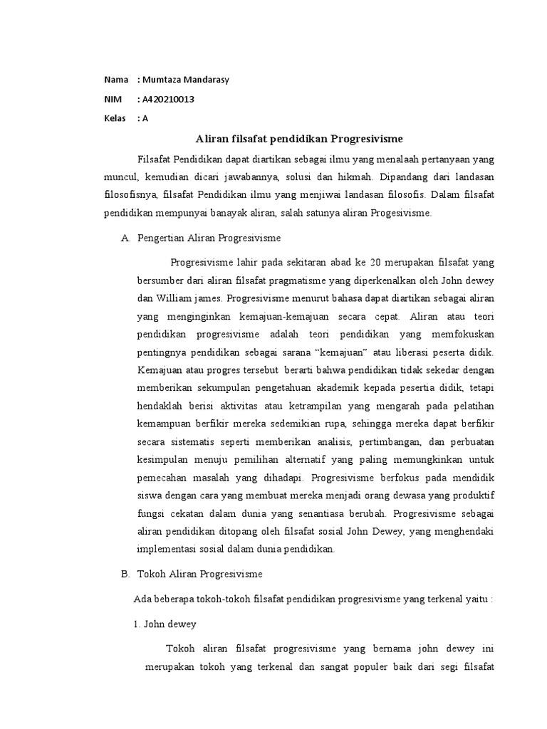 Filsafat Pendidikan Progresivisme | PDF